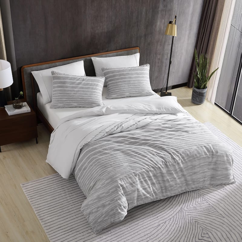 Kenneth Cole New York Abstract Stripe Cotton Grey Comforter Set