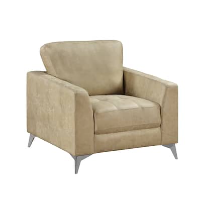 Casie Accent Armchair, Sand Brown Microfiber Foam, Chrome Legs