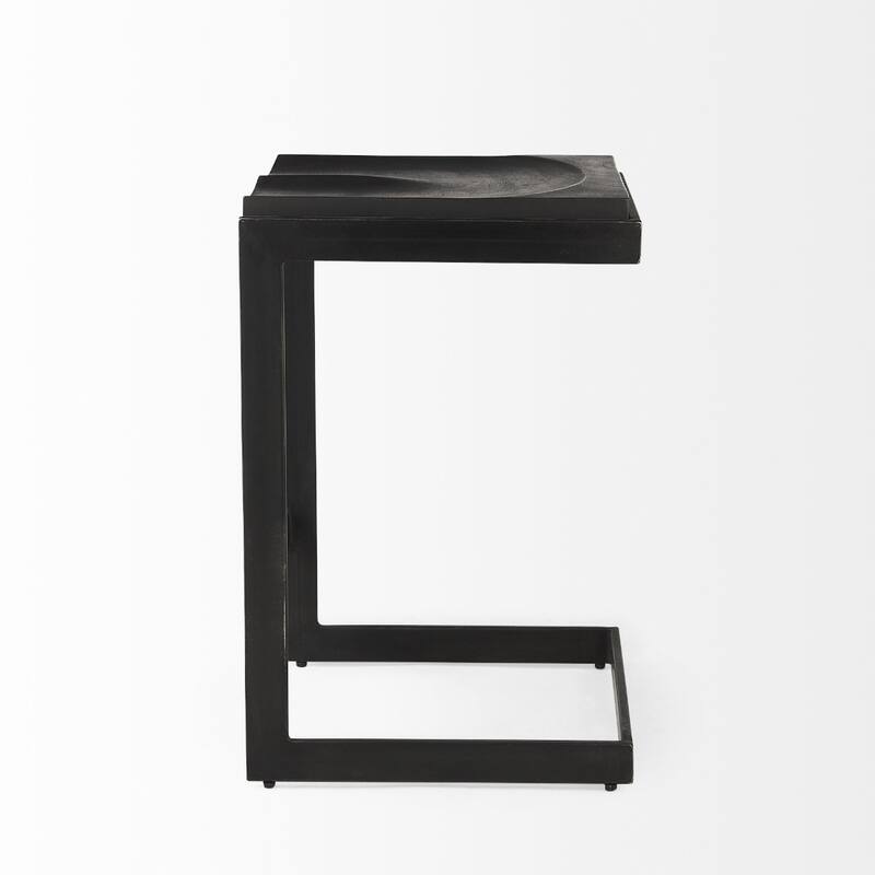 26" Backless Black Solid Wood Counter Height Bar Stool with Matte Metal Frame and Comfortable Footrest - 26”H x 17”W x 18”D