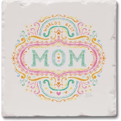 Mom 4-Pack Tumbled Tile Stone Coasters with Protective Cork Backing Manufactured in The USA