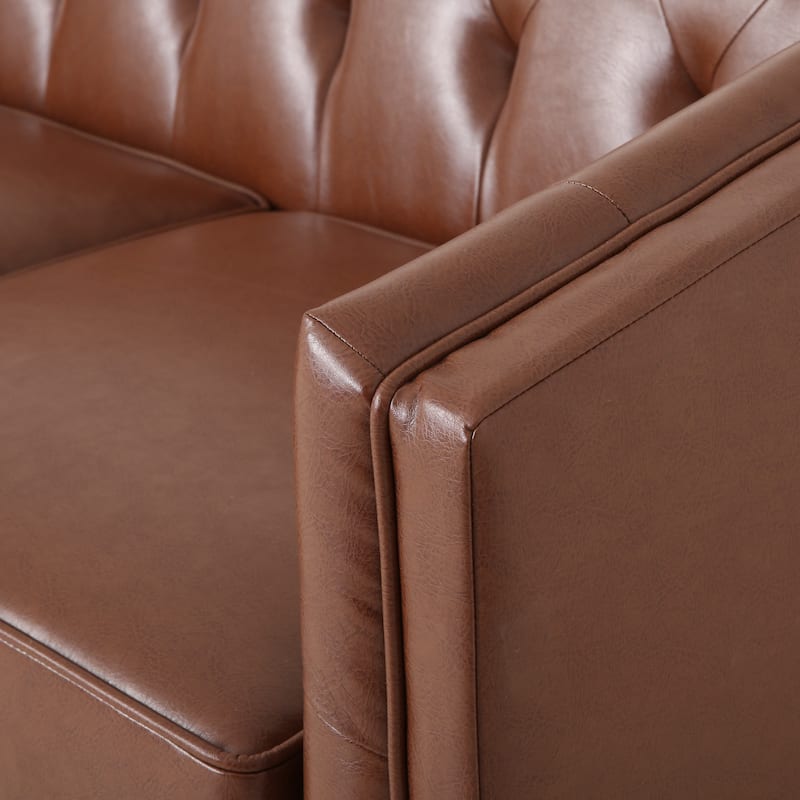 81" Faux Leather 3-Seat Couch Sofa, Wood Frame Loveseat with Armrests, Small Space Couches for Living Room, Office