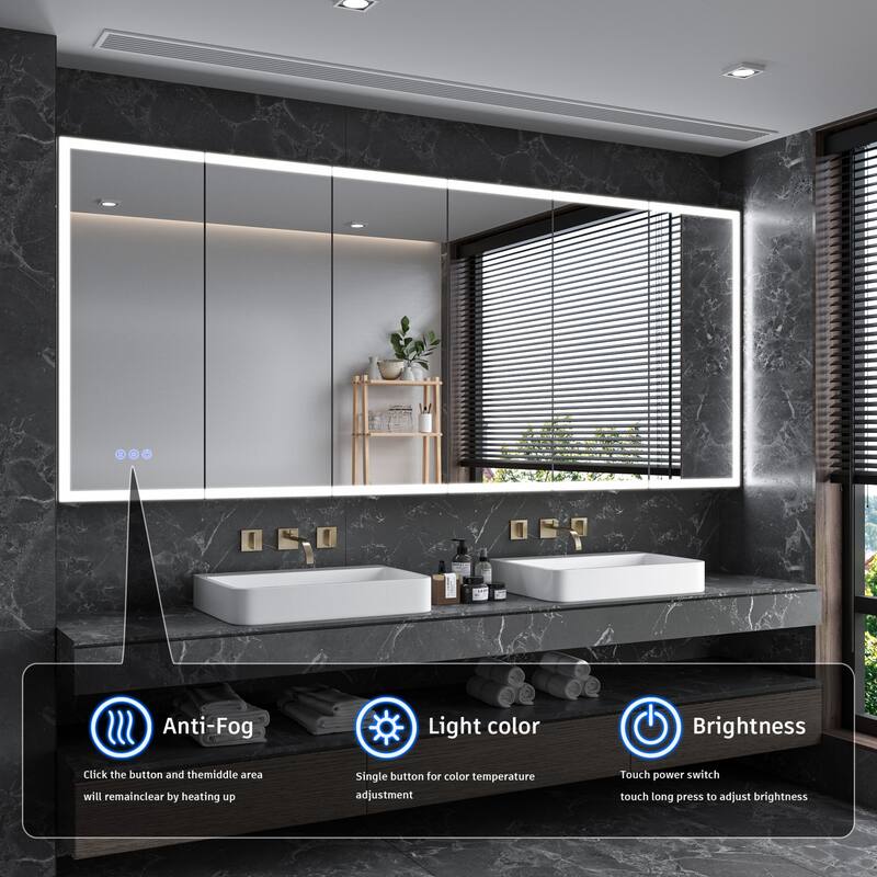 Modland 48–96 Inch LED Lighted Medicine Cabinet with Mirror, Large Bathroom Mirror Cabinet with Lights, Adjustable Shelves