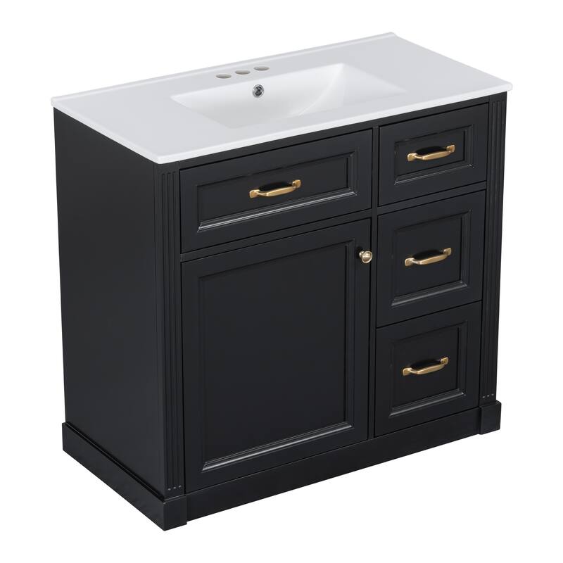 36 Inch Bathroom Vanity with Sink, Floor Mount Bathroom Storage Cabinet with Ceramic Basin