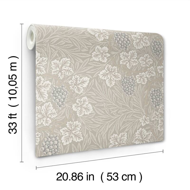 A-Street Prints Vine Light Grey Woodland Fruits Wallpaper