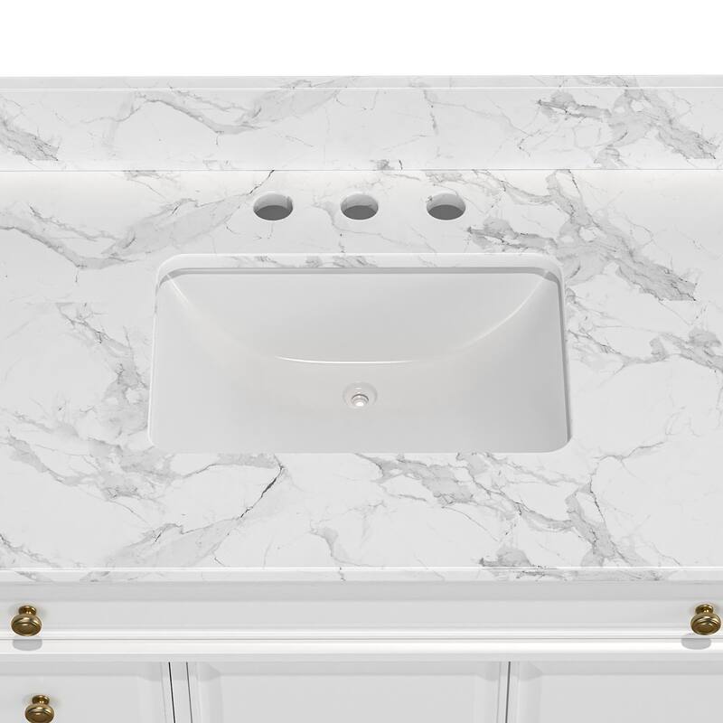 42-Inch Bathroom Vanity with Artificial Marble Countertop, Single Sink, Storage Shelf, Drawers, and Double Door Cabinet