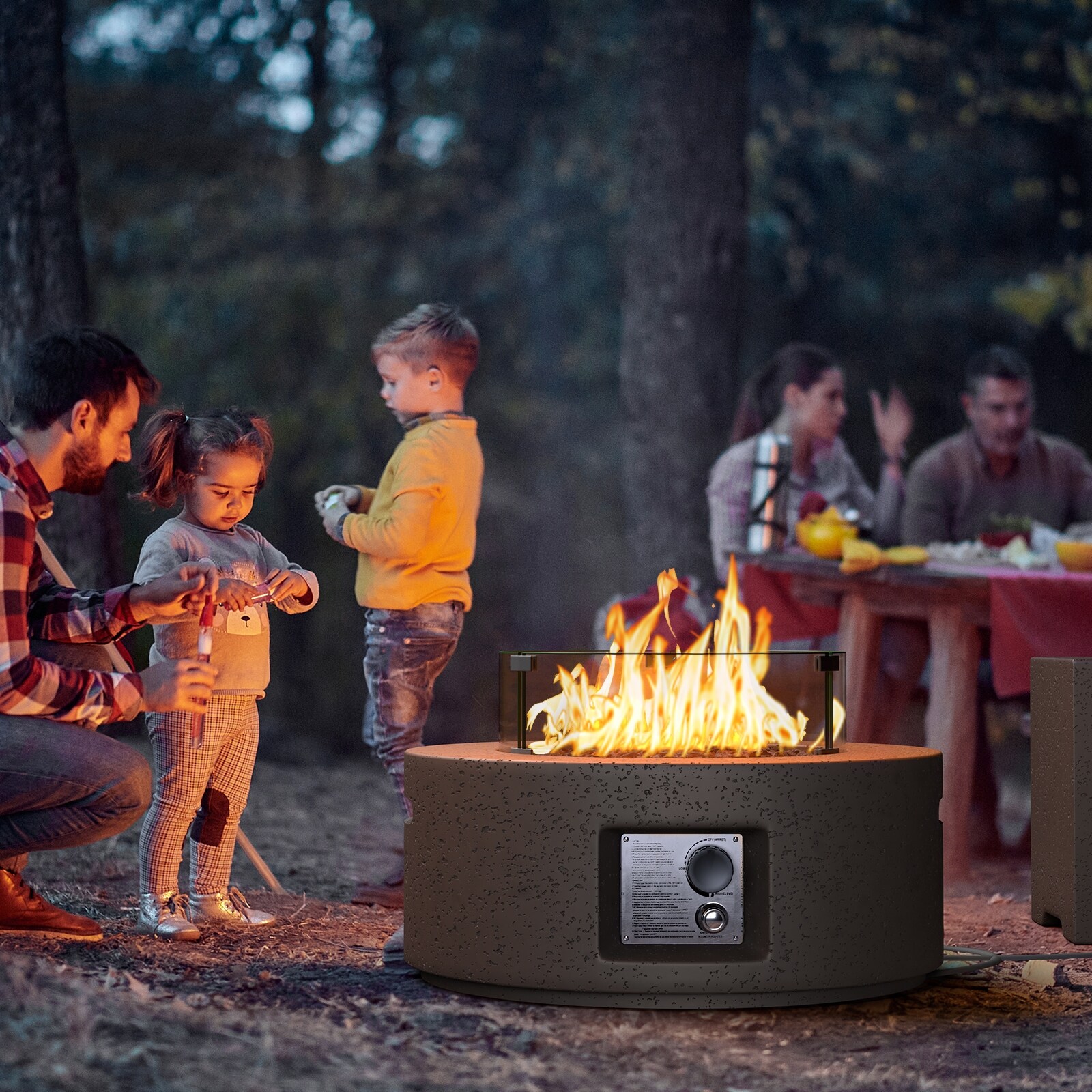 COSIEST 3-Piece Outdoor Round Fire Pit with Tank Cover, Wind Guard