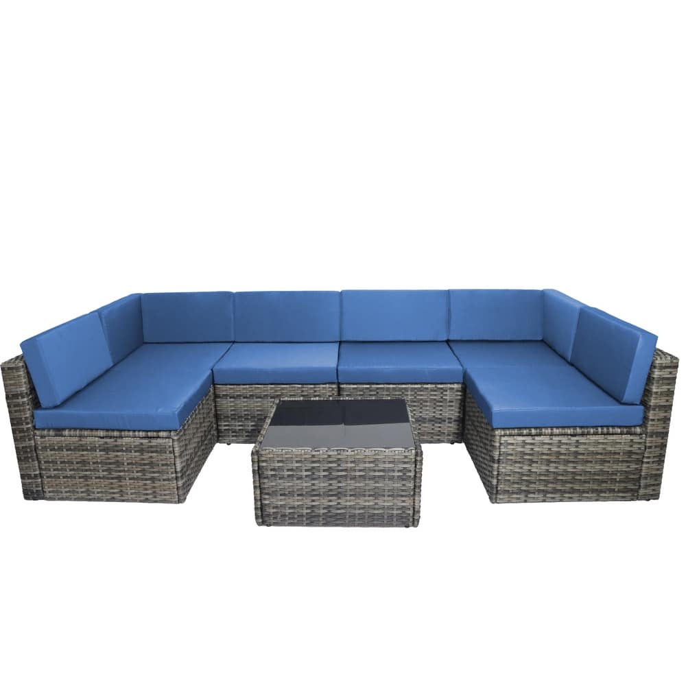 7 Pieces Outdoor Patio Sectional Sofa Couch