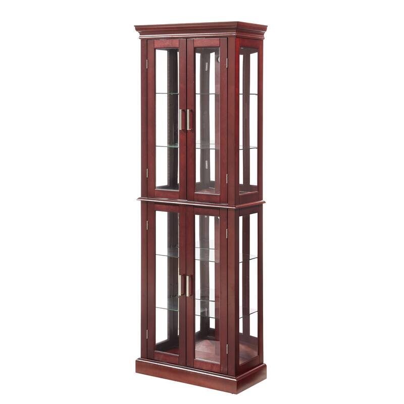 Lighted Curio Display Cabinet with Tempered Glass Doors, Curio Cabinet with Adjustable Shelves & Mirrored Back Panel
