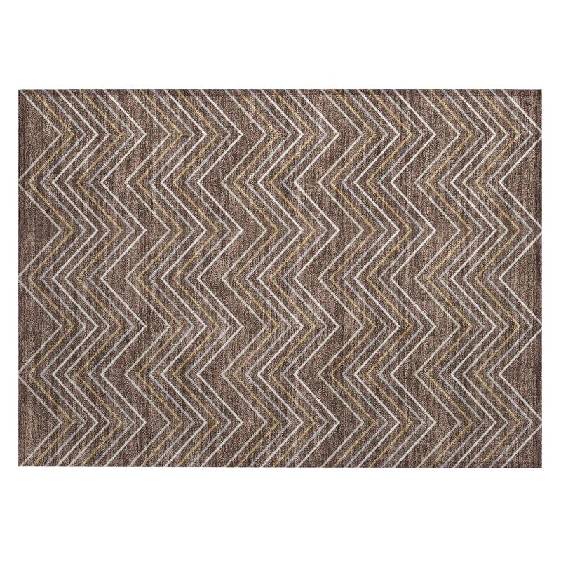 Machine Washable Indoor/ Outdoor Modern Chevron Chantille Rug