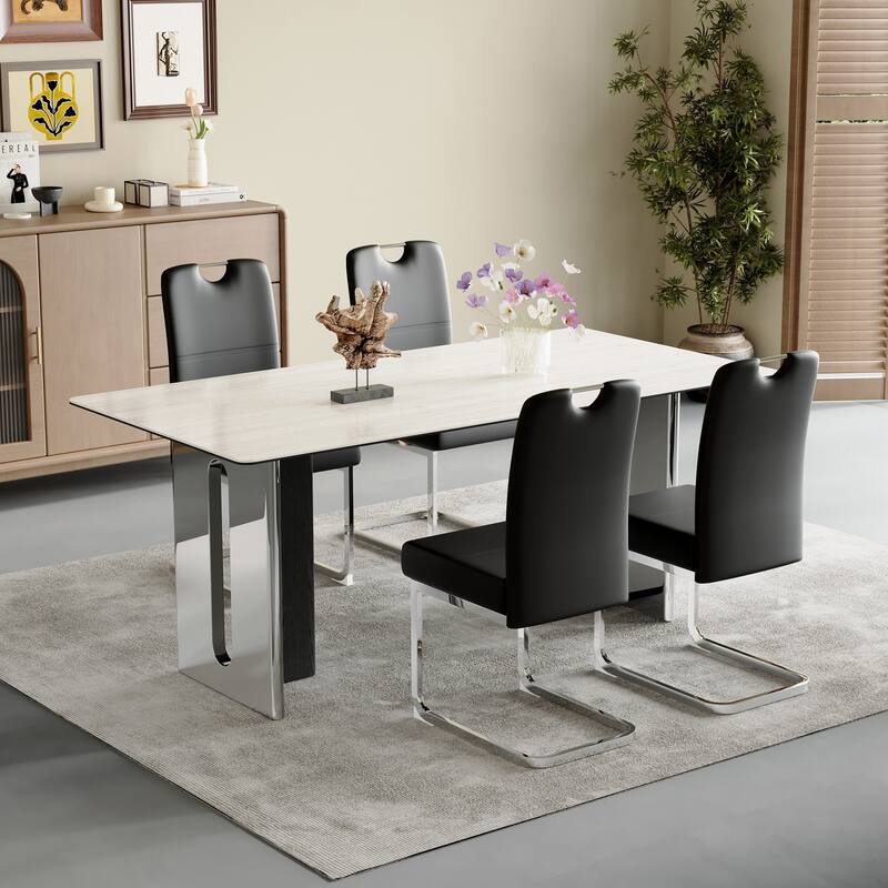 Set of 4 black thickened dining chairs with built - in spring packages and ergonomic design - perfectly blending comfort