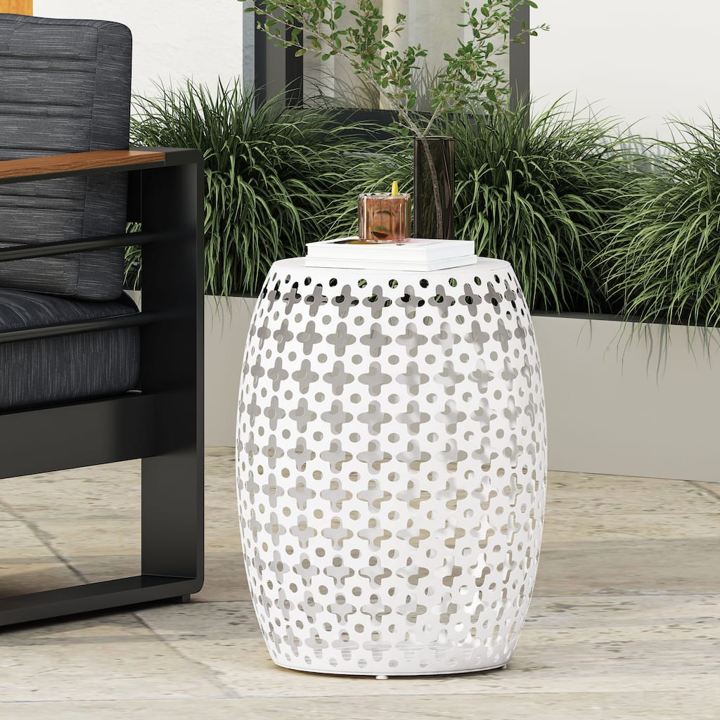 Metal end Table End Table,Round Side Table with Hollow Drum Design,Accent Table for Outdoor and Indoor Use