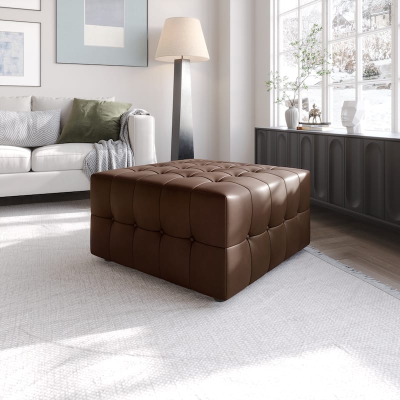 CraftPorch Elegance Button-Tufted PU Upholstered Ottoman