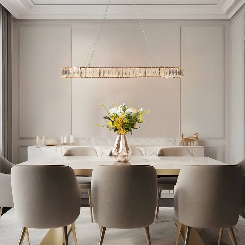 Modern Glam LED Crystal Chandelier Rose Gold Island Light for Dining Room - D37" x H64" Max