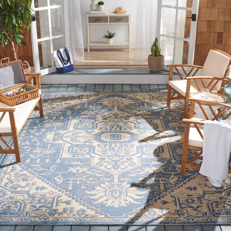 SAFAVIEH Beach House Caoimhe Indoor/ Outdoor Patio Backyard Rug - 9' x 12' - Cream/Blue
