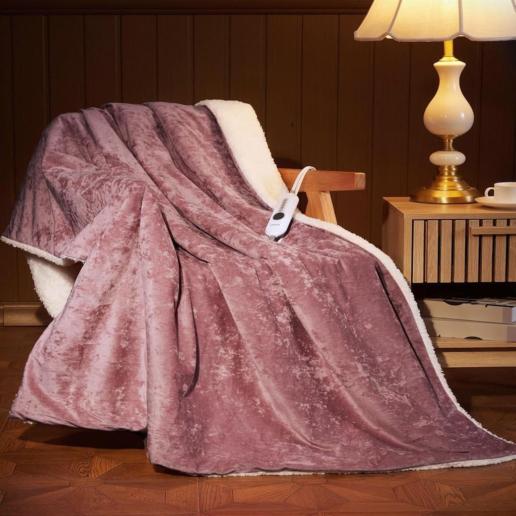 Fast-Heating Electric Blanket, 4 Heat Levels, 4-Hour Auto Shutoff, Pink