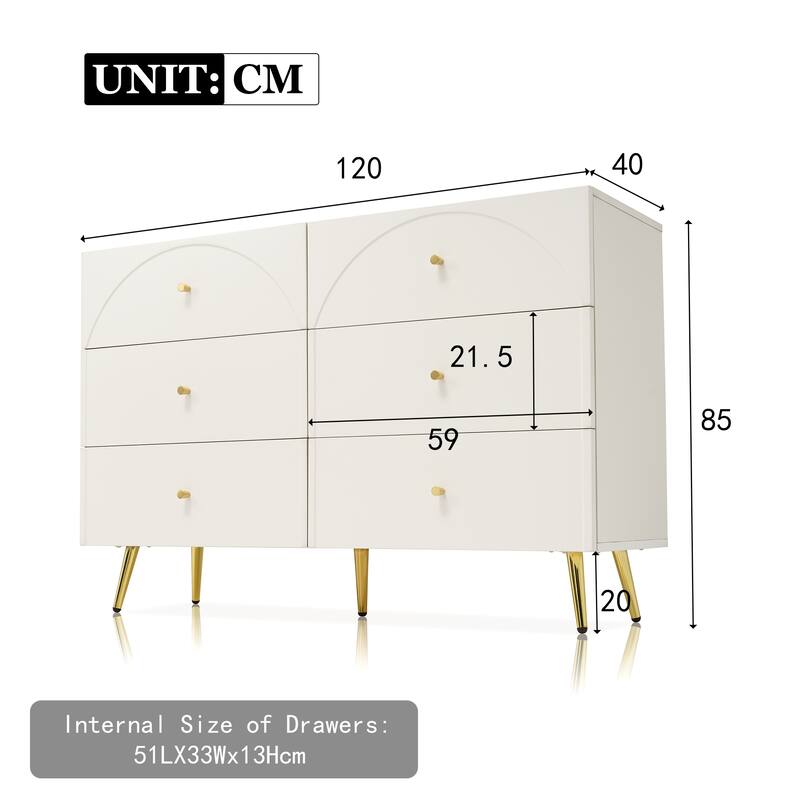Modern Minimalist Sideboard with 6 Drawers and Rubber Anti-Slip Mats, for Dining Room, Living Room and Kitchen