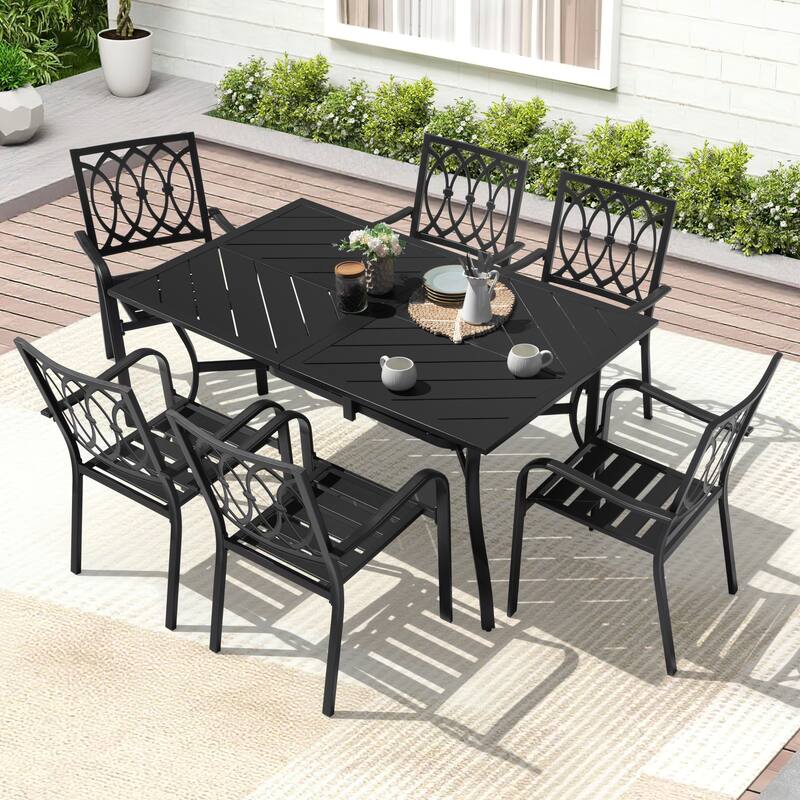 Patio 2-Piece Iron Dining Chairs with Ventilated Slatted Seat and Stackable Design