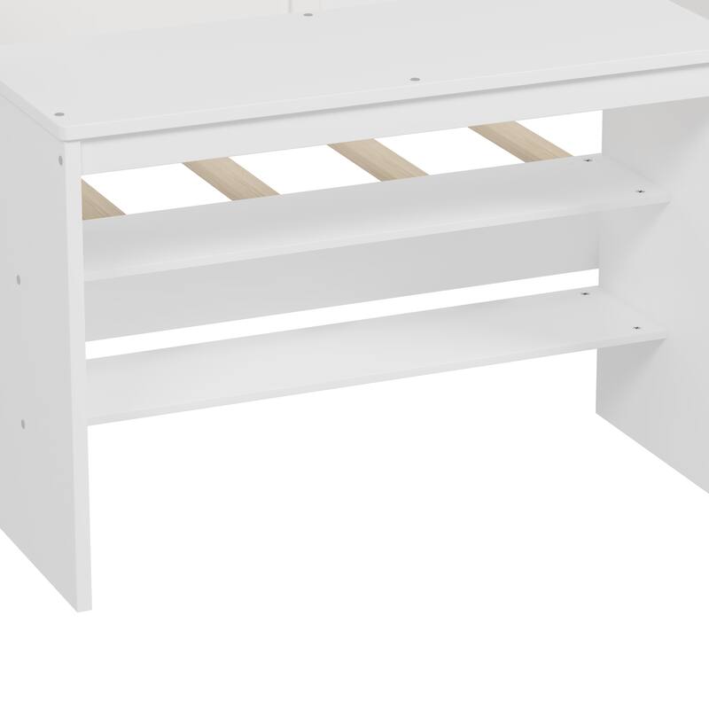 Multi-functional Wooden Daybed with Storage Shelves, Study Desk, Lockers, and Matching Stool