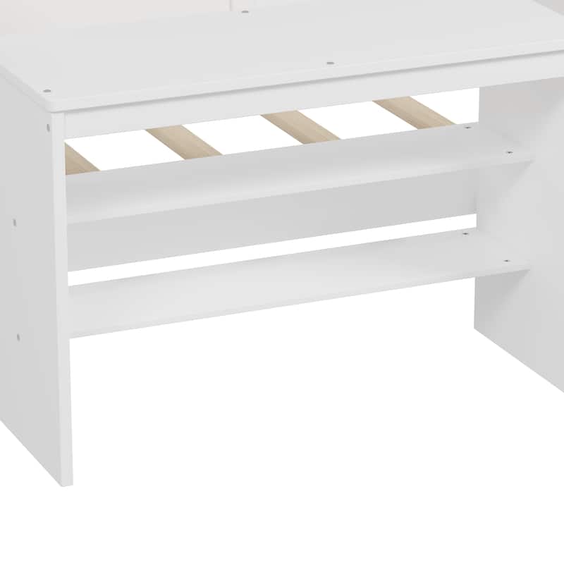 Twin Size Natural Wood Daybed with Study Desk & Storage (350lb Capacity)