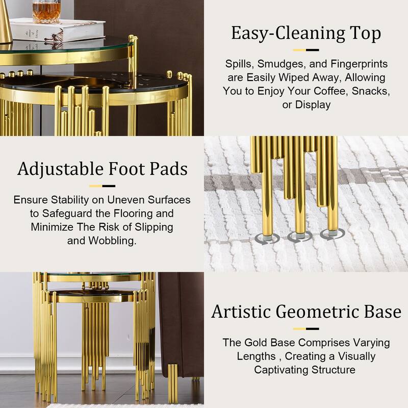 2 in 1 Nesting Round End Table in Black Gold