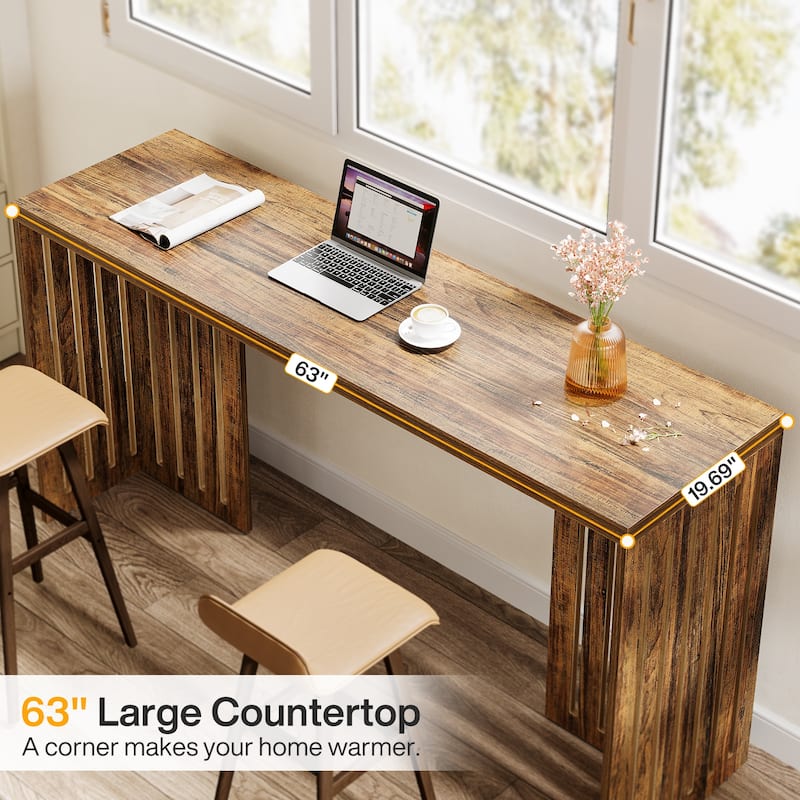 63-Inch Bar Table, Industrial Counter Height Pub Table with Louvered Base