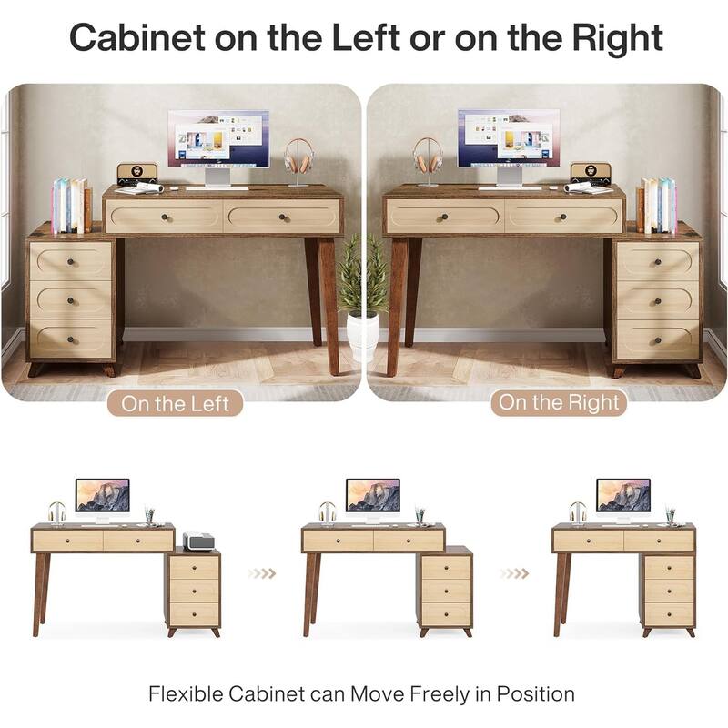 51-Inch Computer Desk with Reversible Drawer Cabinet and Printer Stand