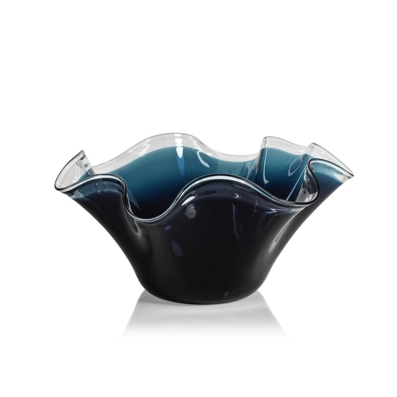 Vellerti 9.25 Tall Wave Glass Bowl - Blue