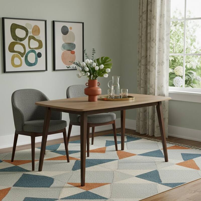 HomeRoots 59" Walnut and Black Solid Wood Dining Table - 59.10 in. x 29.50 in. x 35.40 in. - Brown - 59.10 in. x 29.50 in.  x 35.40 in.