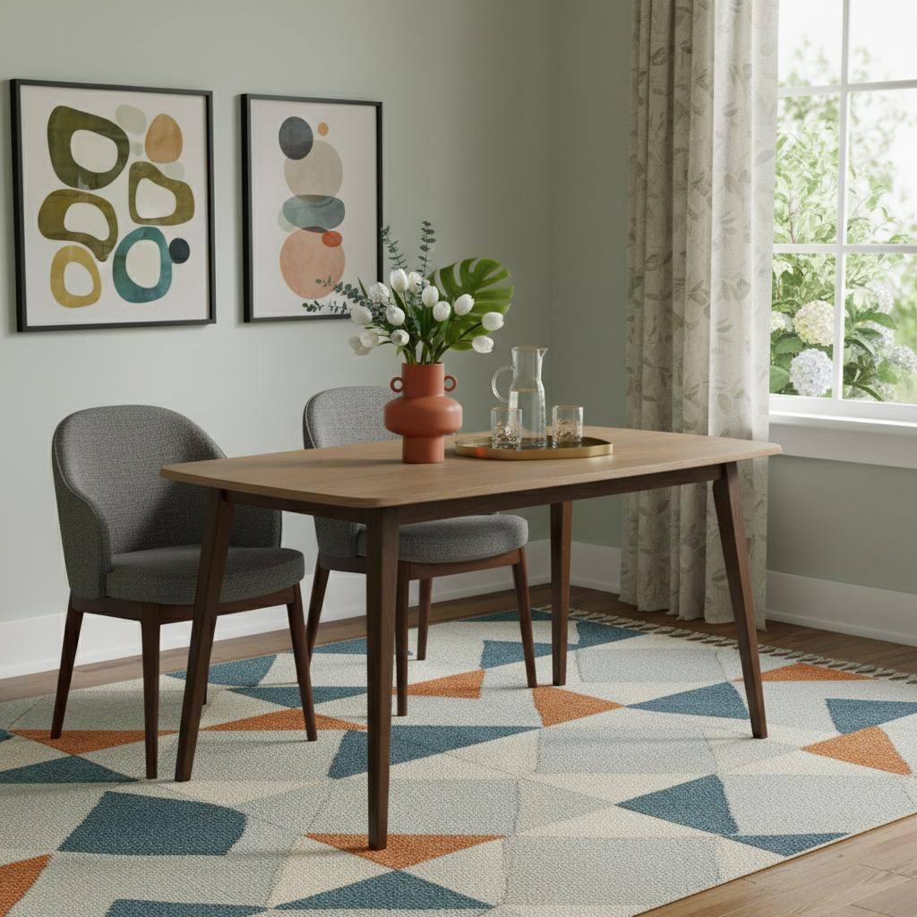 HomeRoots 59" Walnut and Black Solid Wood Dining Table - 59.10 in. x 29.50 in. x 35.40 in.