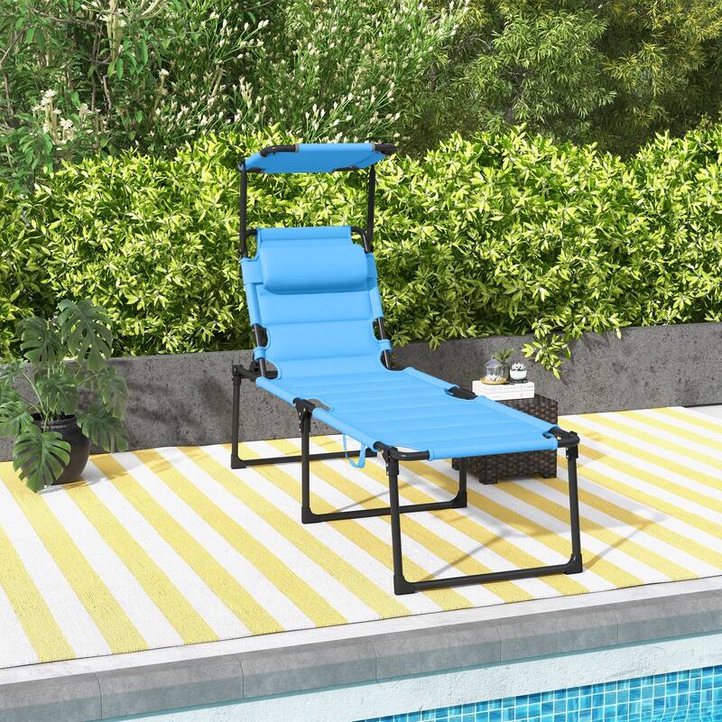 Adjustable Folding Recliner with Awning Top and Pillow