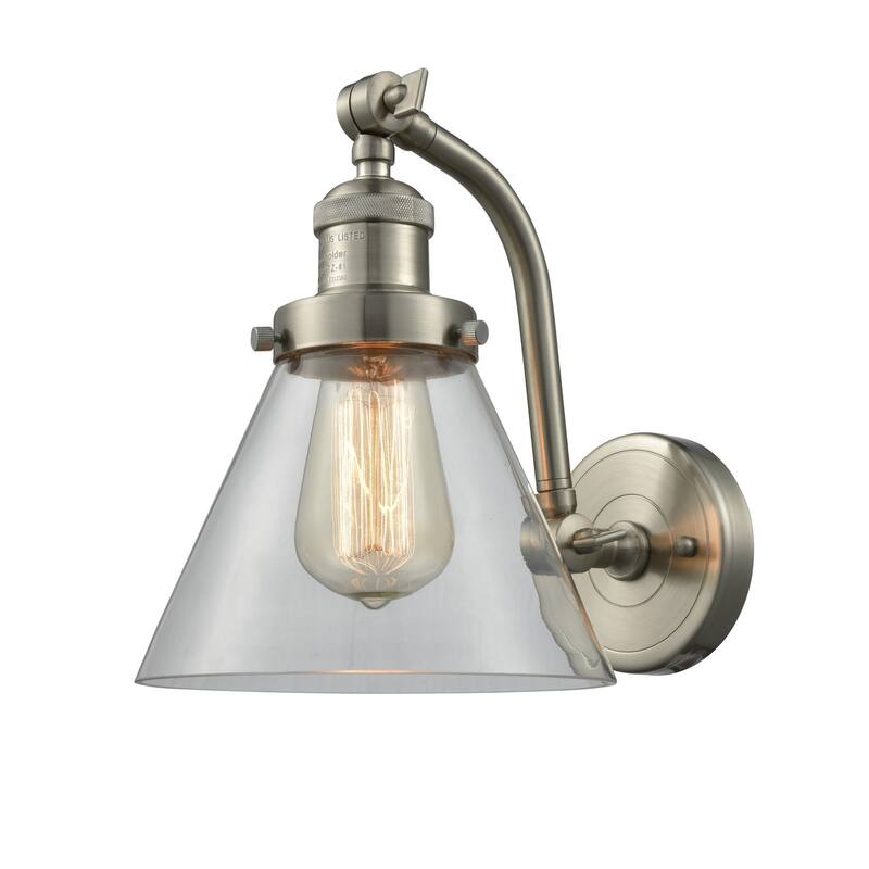 Innovations Lighting Large Cone Single Light 12" Tall Wall Sconce - Brushed Satin Nickel / Clear