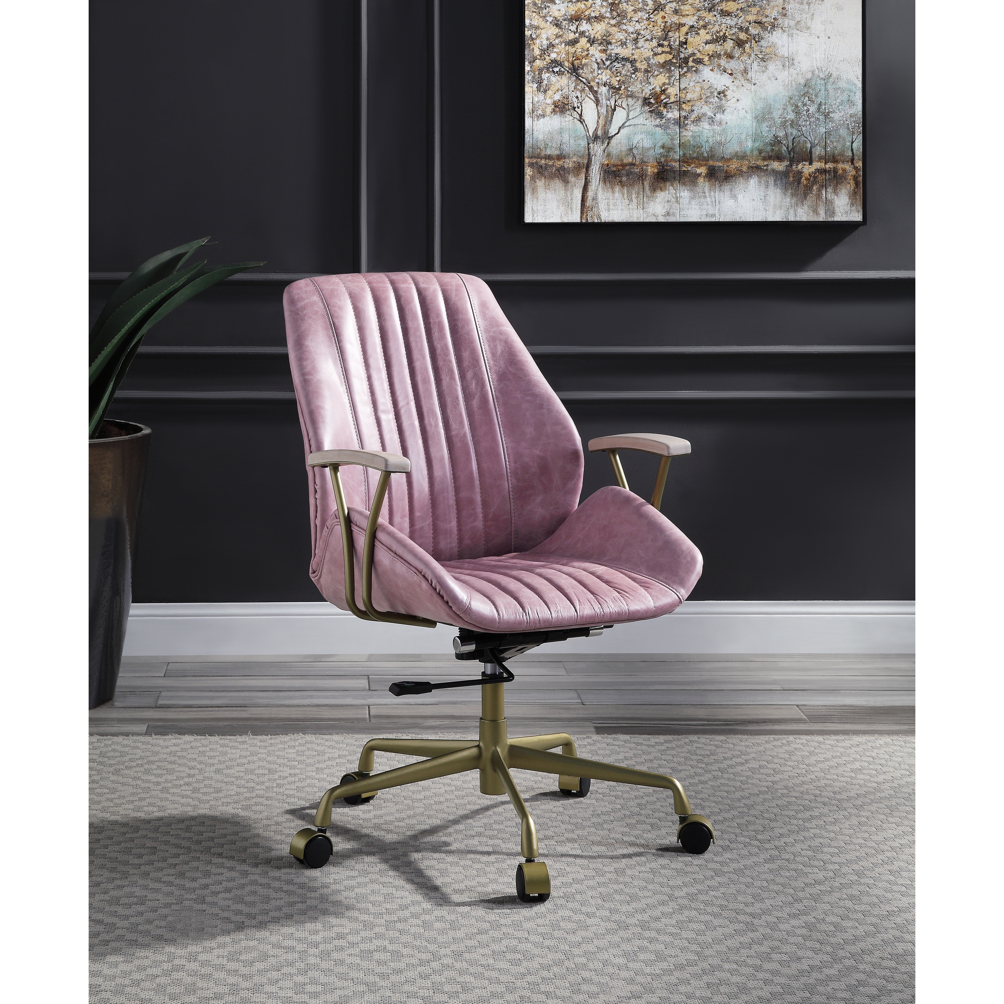 Leather Office Chair Adjustable Seat Striped Backrest Desk Chairs with Casters