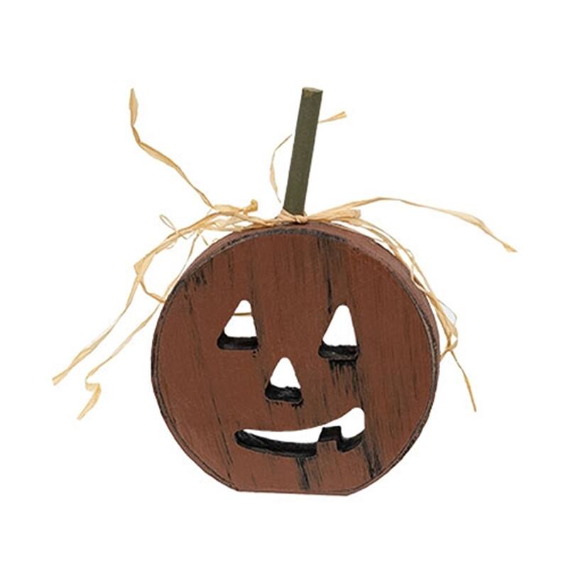 Wooden Jack O Lantern Sitters Primitive Fall Decor- 3 Asstd. - 5" x 4.5" x 0.75"