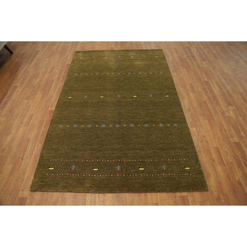 Hand Knotted Oriental 100% Wool Carpet Tribal Animal Pictorial Green Gabbeh Area Rug - 7' 8'' X 4' 11''