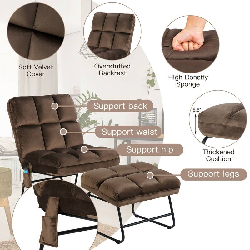 Gymax Massage Chair Velvet Accent Sofa Chair w/ Ottoman & Remote - See Details
