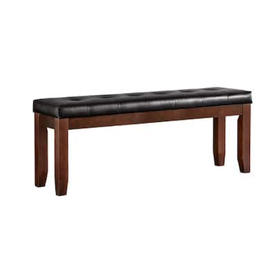 Wood & Bi-Cast Vinyl 60" Bench With Tufted Seat, Dark Brown