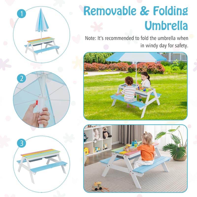 Costway 3-in-1 Kids Picnic Table Wooden Outdoor Sand & Water Table - See Details