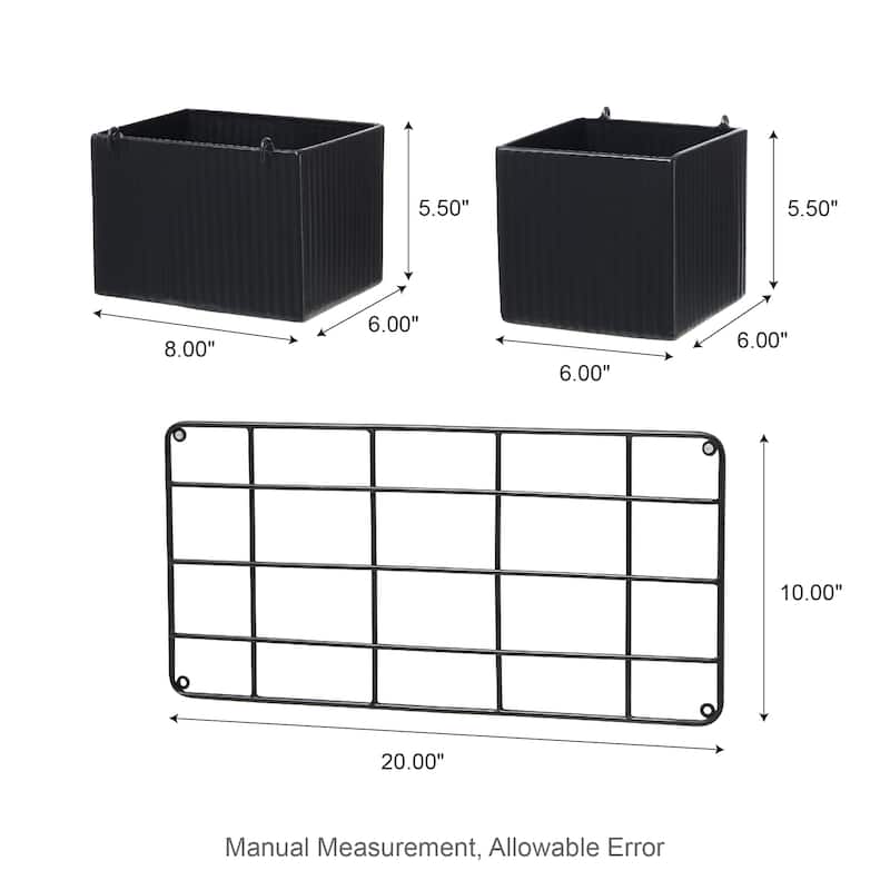 Glitzhome 20''L Black Metal Wall Planters with 3 Pots Hanging Plant Holder