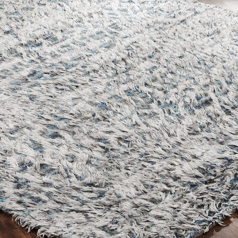 Abstract Tribal Shag Blue/Grey Area Rug