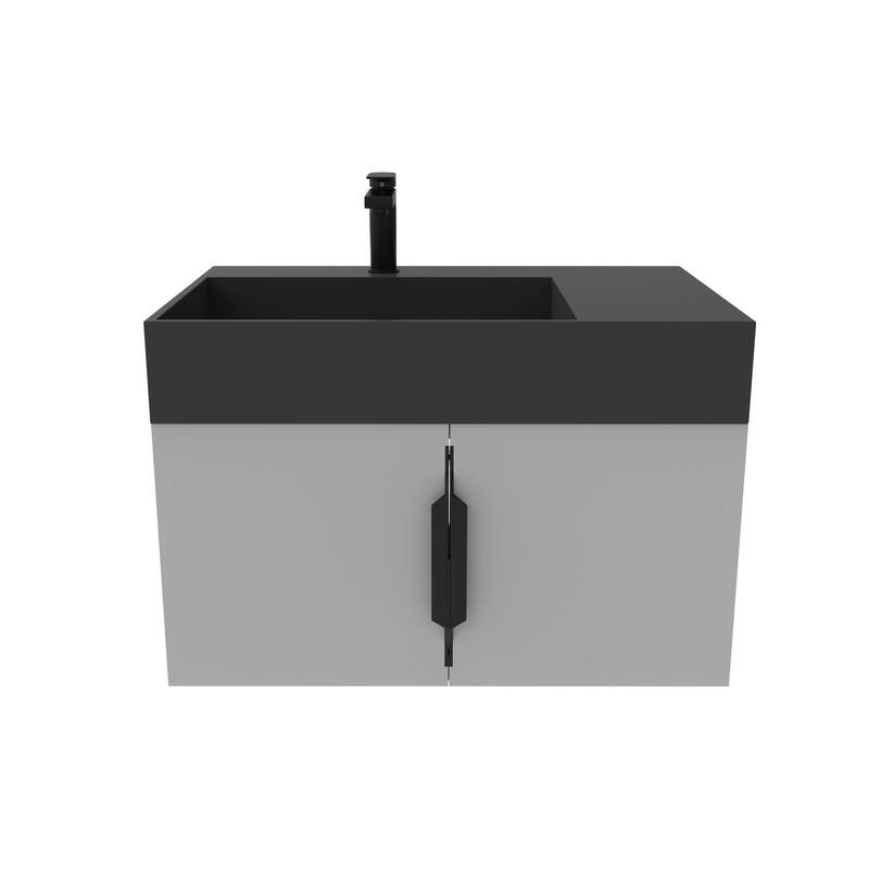 Amazon 30" Wall Mounted Bathroom Left Basin Vanity Set w/ Black Top - Matte - Grey