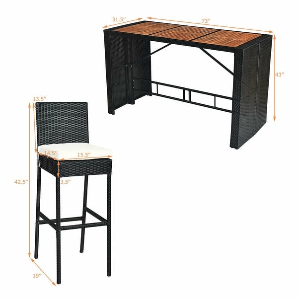 Shop Costway 7 Pcs Patio Rattan Wicker Bar Dining Furniture Set Wood Table Overstock 30082364