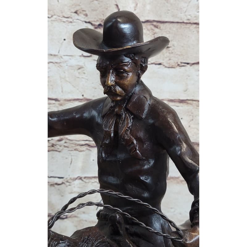 Frederic Remington Bronze Sculpture Cowboy On Imitative Horse Western Art Old West 15 Inches X 18 Inches