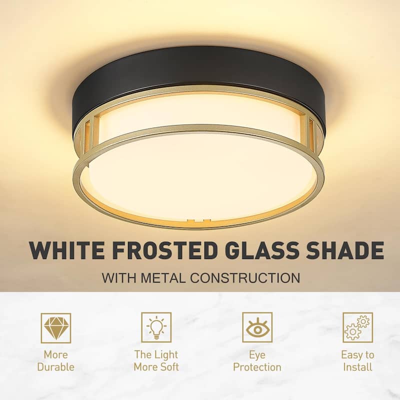 12.4 Inch 2-Light Flush Mount Light,Frosted Glass Shade