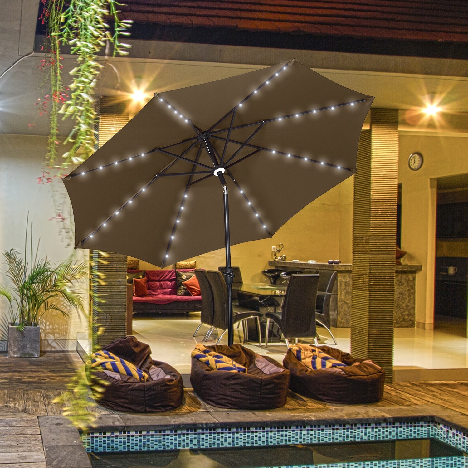 Ainfox 10ft Patio Umbrella with Lights Outdoor Solar Umbrella - On Sale -  Bed Bath u0026 Beyond - 32049492