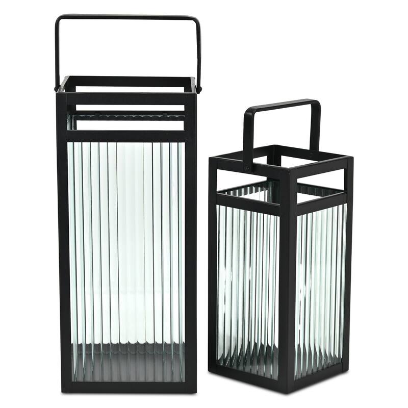 Drusilla Set of 2 Fluted Glass Lanterns - 16" and 12.25" - N/A