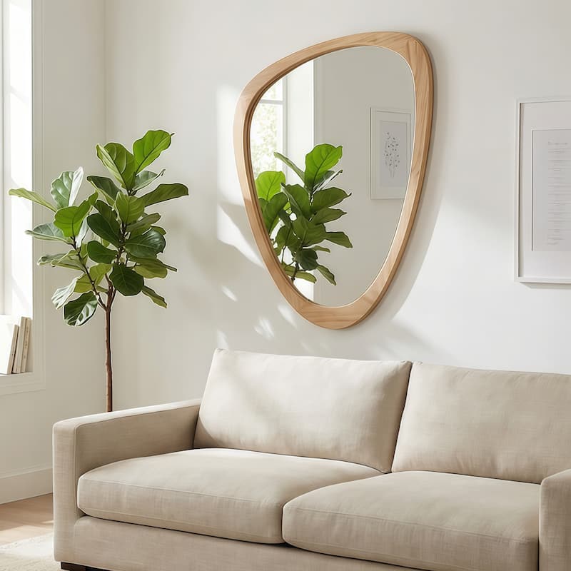 24"x36" Irregular Solid Wood Frame Decorative Mirror,For Bedroom, Bathroom, Living Room, Entryway