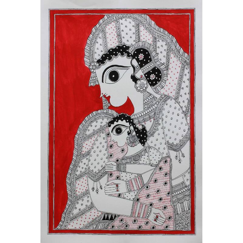 Novica Handmade Mother And Child Madhubani Painting