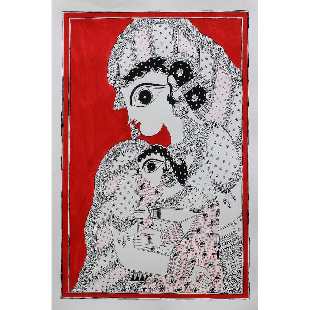 Novica Handmade Mother And Child Madhubani Painting