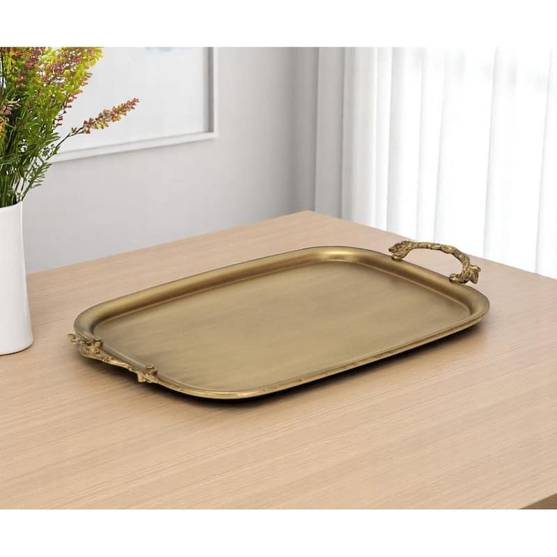 HomeRoots 19" Antiqued Gold Cast Iron Handmade Vanity Tray - 18.75 in. x 1.12 in. x 11.12 in. - Antiqued Gold - 18.75 in. x 1.12 in.  x 11.12 in.