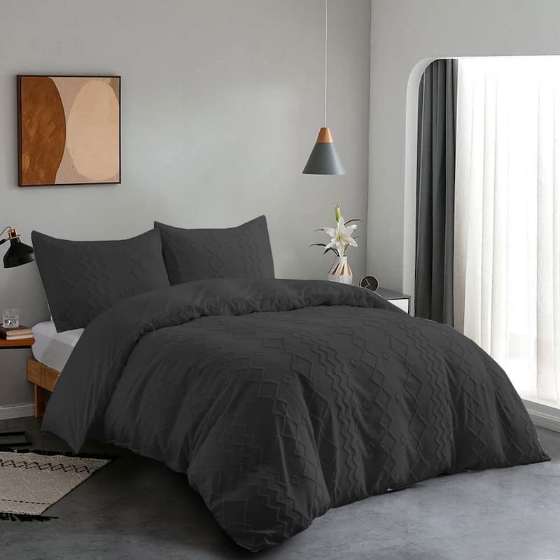 Clipped Jacquard Diamond Geometric Duvet Cover Set